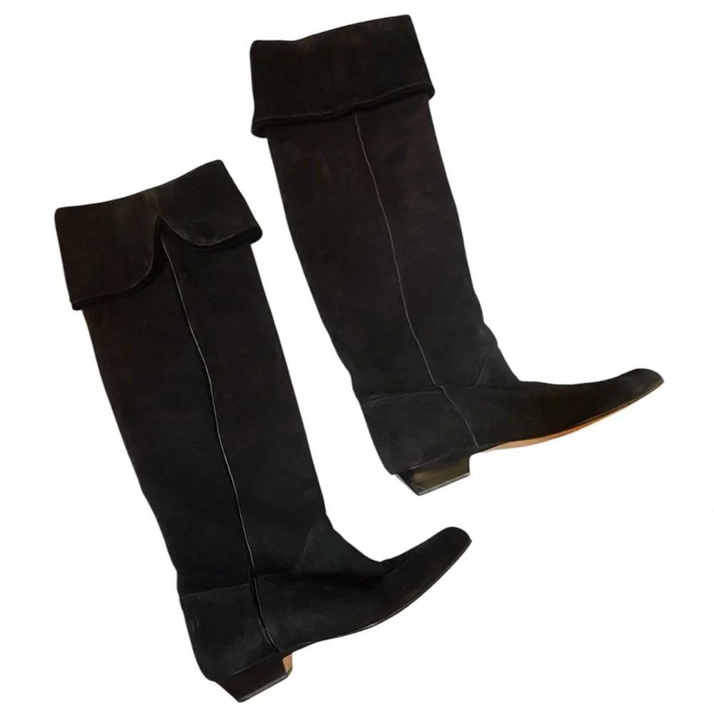 YSL Vintage High Black Suede Boots Over Knee Size 8.5